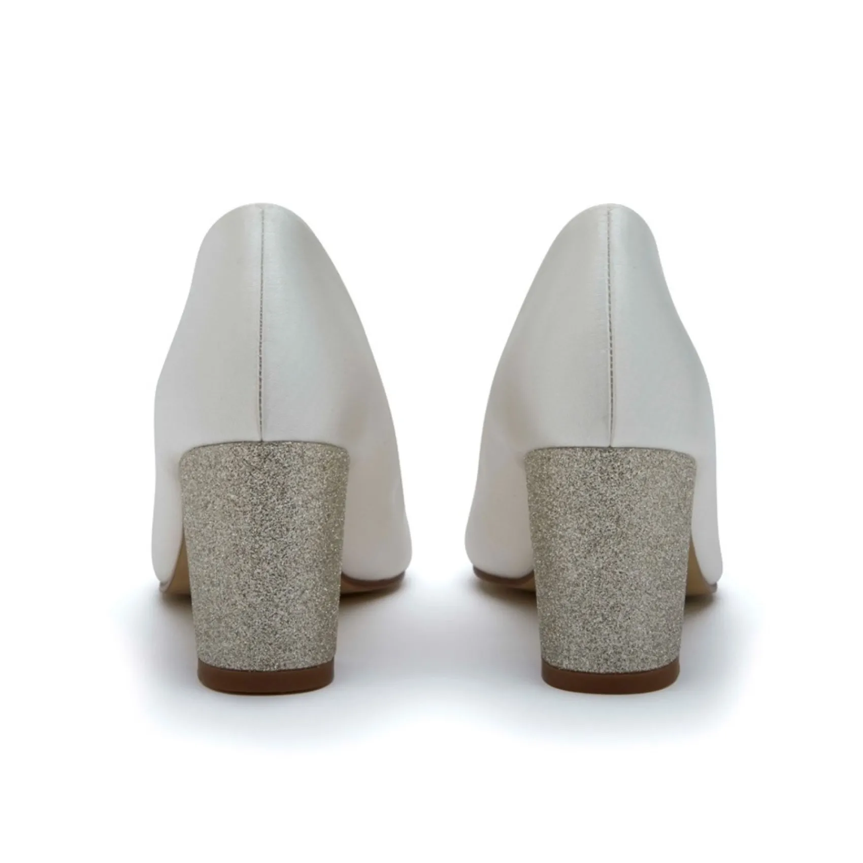 Rainbow Club Bambi Elfenbeinfarbener Satin und Silberner Gitter Blockabsatz Pumps* Schuhe Für Hochzeitsgäste | Hochzeitsschuhe