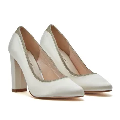 Rainbow Club Billie II Elfenbeinfarbene Satin Schuhe mit Blockabsatz und breiter Passform* Hochzeitsschuhe | Hochhackige Schuhe