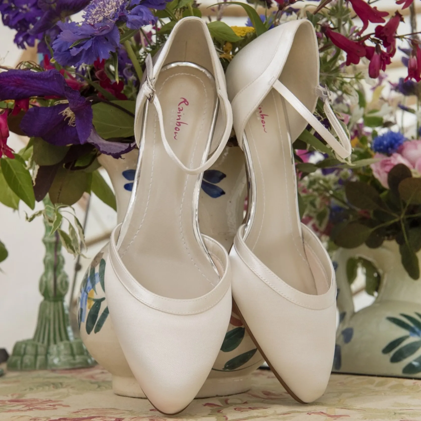 Rainbow Club Brianna Färbbare Elfenbeinfarbene Satin Riemchen Schuhe* Hochzeitsschuhe | Schuhe Mit Niedrigem Absatz