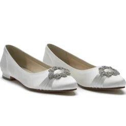 Rainbow Club Dulcie Färbbare elfenbeinfarbene Satin Pumps mit Kristallbrosche* Hochzeitsschuhe | Schuhe Zum Färben