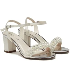 Rainbow Club Emma Elfenbein Satin Breite Passform Perle Blockabsatz Brautsandalen* Hochzeitsschuhe | Schuhe Mit Mittlerem Absatz
