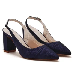Rainbow Club Faith Navy Moire Breite Passform Slingback Block Heels* Schuhe Mit Mittlerem Absatz | Schuhe Für Die Mutter Der Braut