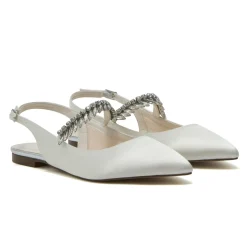 Rainbow Club Freya Elfenbein Satin Glitzernde Slingback Flats (Weite Passform)* Hochzeitsschuhe | Schuhe Zum Färben