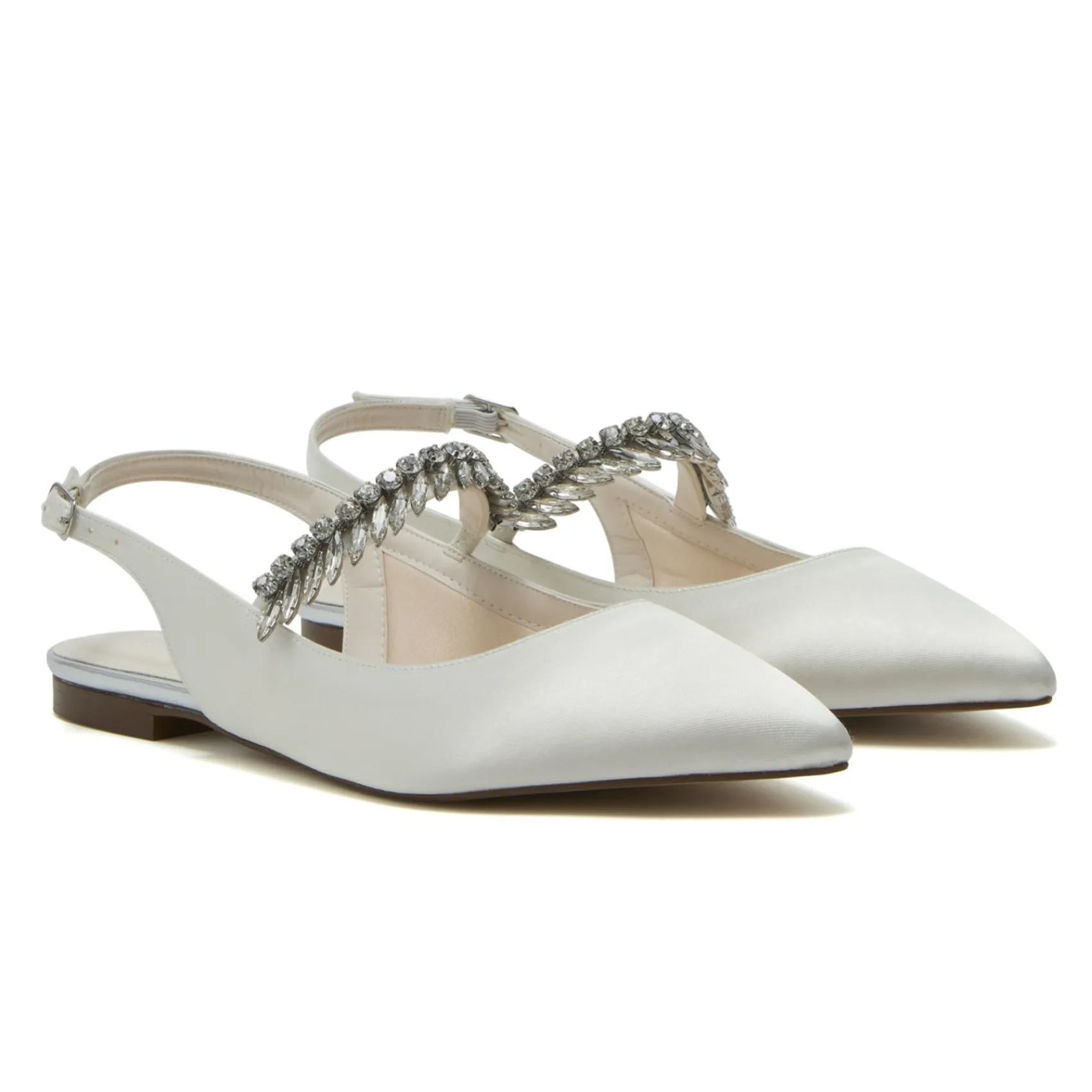 Rainbow Club Freya Elfenbein Satin Glitzernde Slingback Flats (Weite Passform)* Hochzeitsschuhe | Schuhe Zum Färben