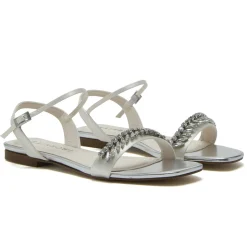 Rainbow Club Freya Färbbare Elfenbein Satin Glitzernde Flache Sandalen* Glitzernde Ballschuhe | Weiße Ballschuhe