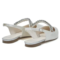 Rainbow Club Freya Färbbare Elfenbein Satin Glitzernde Slingback Flats* Glitzernde Ballschuhe | Weiße Ballschuhe
