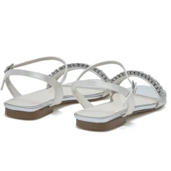 Rainbow Club Freya Färbbare Elfenbein Satin Glitzernde Flache Sandalen* Glitzernde Ballschuhe | Weiße Ballschuhe