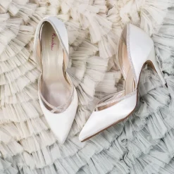 Rainbow Club Georgia Elfenbeinfarbene Satin- und Silberglitzer-Halbschuhe* Hochzeitsschuhe | Hochhackige Schuhe