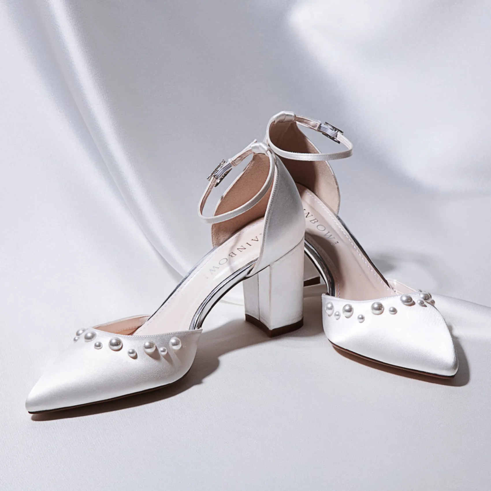Rainbow Club Hannah Färbbare Elfenbein Satin Breite Passform Perle Block Heels* Hochzeitsschuhe | Schuhe Mit Mittlerem Absatz