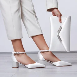 Rainbow Club Imogen Elfenbein Satin Niedrig Blockabsatz Knöchelriemen Schuhe* Schuhe Für Die Mutter Der Braut | Hochzeitsschuhe