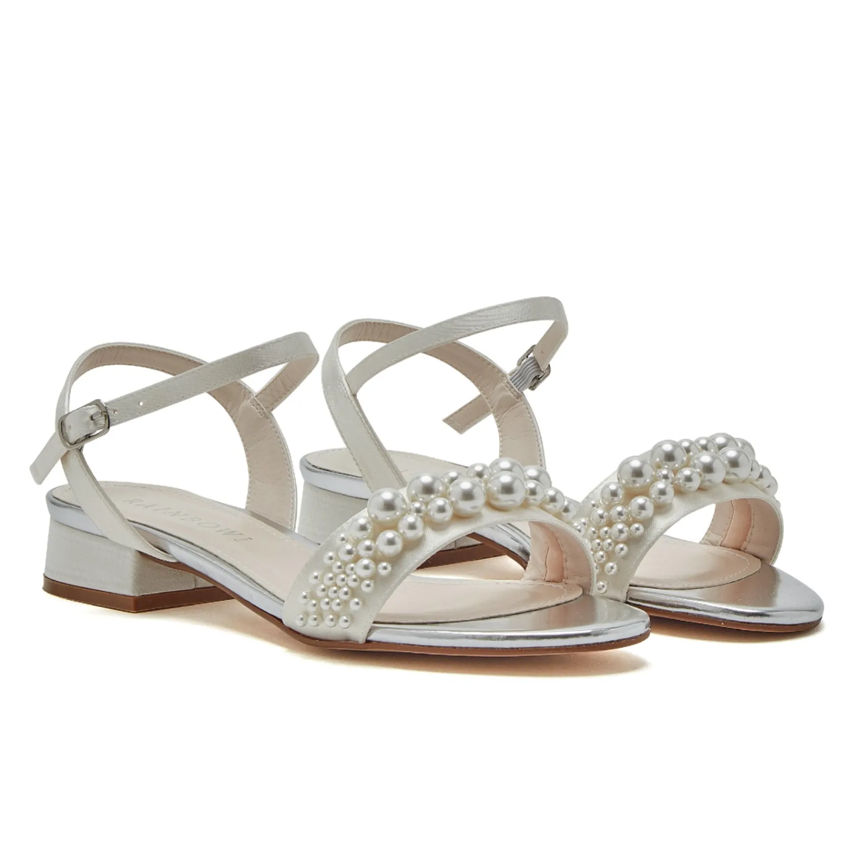 Rainbow Club Kendall Elfenbein Satin Perlen Flache Hochzeitssandalen* Hochzeitsschuhe | Schuhe Mit Niedrigem Absatz
