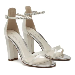 Rainbow Club Lena Elfenbein Satin Perle Knöchelriemen Blockabsatz Sandalen* Schuhe Für Brautjungfern | Hochzeitsschuhe