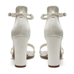 Rainbow Club Lena Elfenbein Satin Perle Knöchelriemen Blockabsatz Sandalen* Schuhe Für Brautjungfern | Hochzeitsschuhe