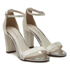 Rainbow Club Lois Elfenbeinfarbene Satin-Sandalen mit Blockabsatz und Rüschendetail* Schuhe Für Hochzeitsgäste | Schuhe Für Brautjungfern