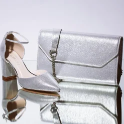 Rainbow Club Luna Silver Sparkle Wide Fit Ankle Strap Block Heels* Glitzernde Ballschuhe | Silberne Ballschuhe