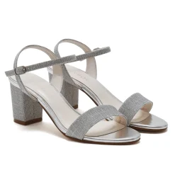 Rainbow Club Margot Silbermetallic Sandalen mit mittlerem Blockabsatz* Silberne Ballschuhe | Abschlussball-sandalen