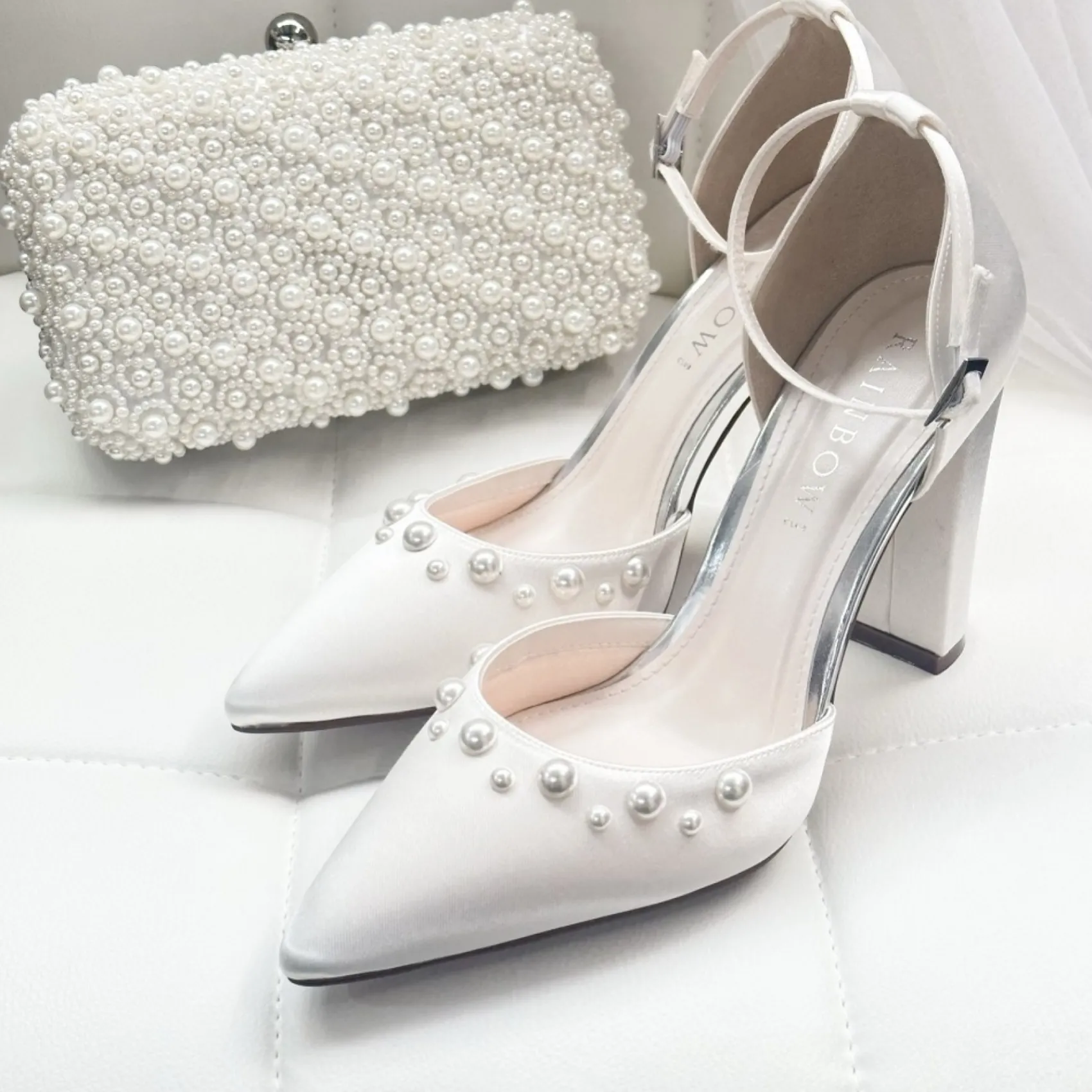 Rainbow Club Maya Elfenbein Satin Blockabsatz Knöchelriemen Gericht Schuhe* Hochzeitsschuhe | Hochhackige Schuhe