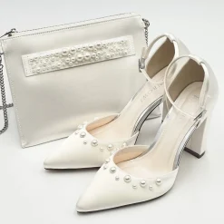 Rainbow Club Maya Elfenbein Satin Blockabsatz Knöchelriemen Gericht Schuhe* Hochzeitsschuhe | Hochhackige Schuhe