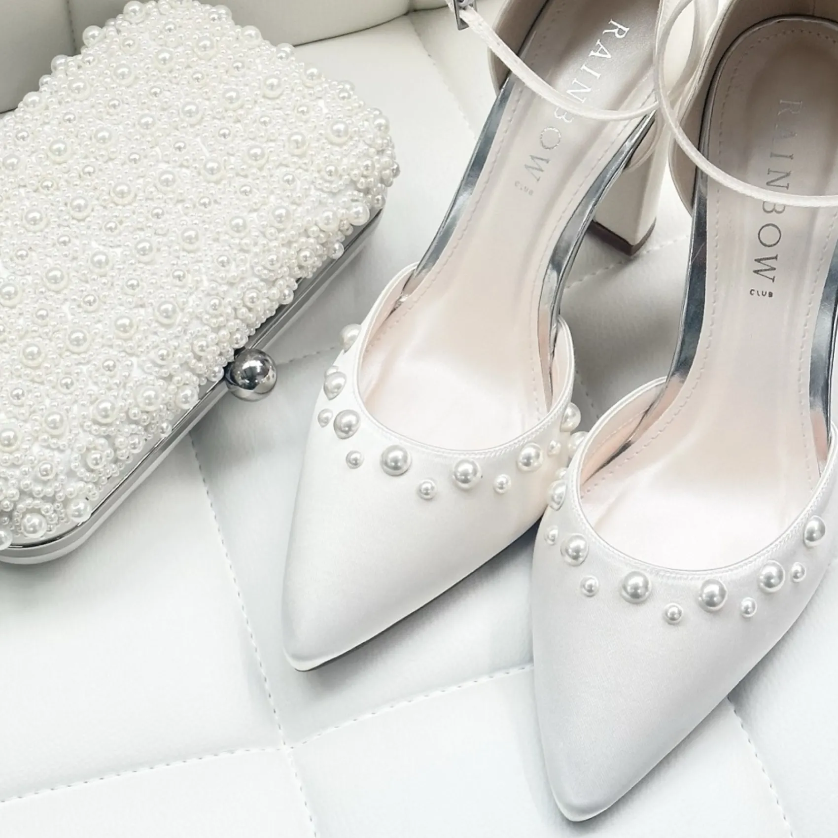 Rainbow Club Maya Elfenbein Satin Blockabsatz Knöchelriemen Gericht Schuhe* Hochzeitsschuhe | Hochhackige Schuhe