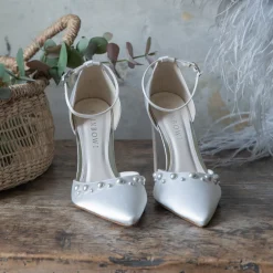 Rainbow Club Maya Elfenbein Satin Blockabsatz Knöchelriemen Gericht Schuhe* Hochzeitsschuhe | Hochhackige Schuhe