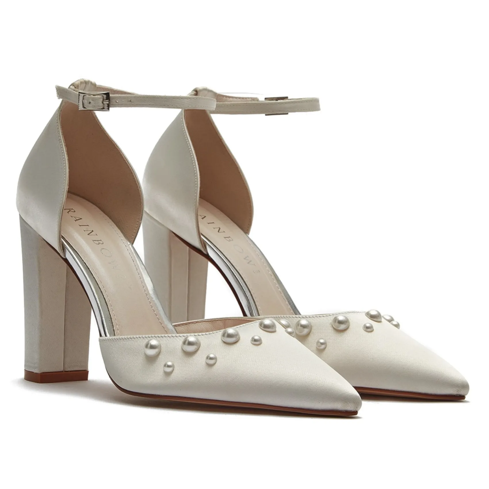 Rainbow Club Maya Elfenbein Satin Blockabsatz Knöchelriemen Gericht Schuhe* Hochzeitsschuhe | Hochhackige Schuhe