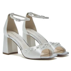 Rainbow Club Maya Mid Elfenbein Satin Perlen Blockabsatz Sandalen (Weite Passform)* Hochzeitsschuhe | Schuhe Mit Mittlerem Absatz