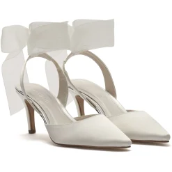 Rainbow Club Mimi Elfenbeinfarbene Chiffon-Schleife Spitz zulaufende Slingback Heels* Hochzeitsschuhe | Schuhe Mit Mittlerem Absatz