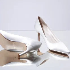 Rainbow Club Morgan II Elfenbeinfarbene Satin Schuhe mit mittlerem Absatz und Spitze* Schuhe Für Die Mutter Der Braut | Hochzeitsschuhe