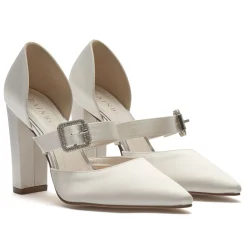 Rainbow Club Savannah Färbbare Elfenbein Satin Retro Block Heels* Hochzeitsschuhe | Hochhackige Schuhe
