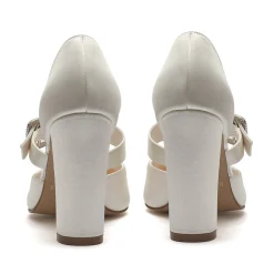 Rainbow Club Savannah Färbbare Elfenbein Satin Retro Block Heels* Hochzeitsschuhe | Hochhackige Schuhe