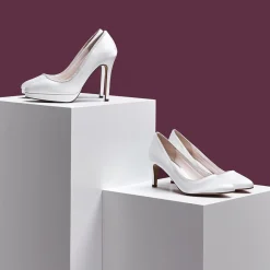Rainbow Club Stella Elfenbein Satin & Silber Glitter Mid Heel Courts* Schuhe Für Die Mutter Der Braut | Hochzeitsschuhe