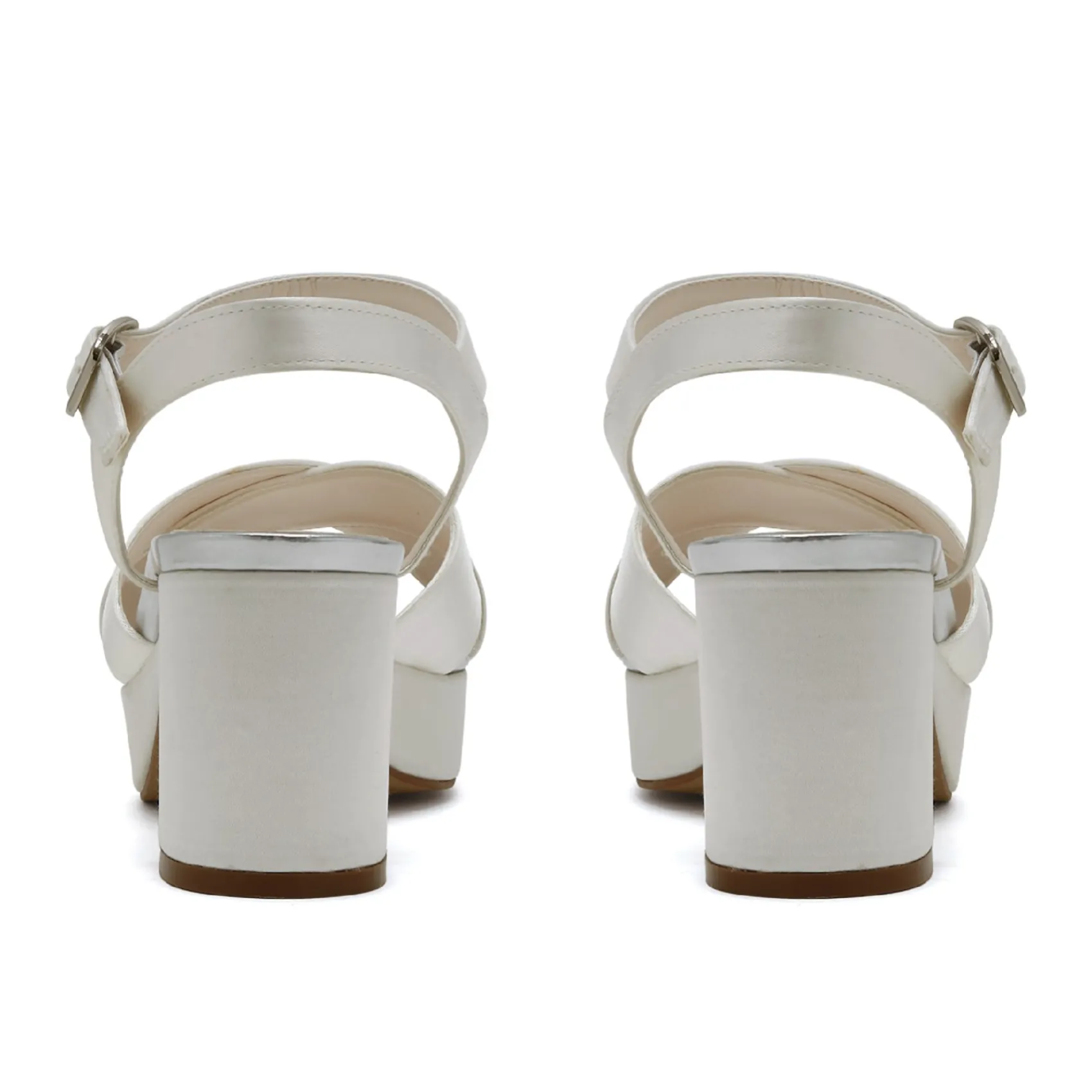 Rainbow Club Zuri Färbbare elfenbeinfarbene Satin-Sandalen mit klobigem Plateau* Weiße Ballschuhe | Abschlussball-sandalen
