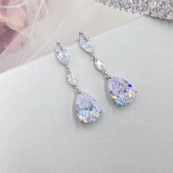 Lace & Favour Regalia Kristall Tropfen Cubic Zirkonia Hochzeit Ohrringe* Silberner Abschlussball-schmuck | Abschlussball-ohrringe
