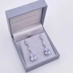 Lace & Favour Regalia Kristall Tropfen Cubic Zirkonia Hochzeit Ohrringe* Silberner Abschlussball-schmuck | Abschlussball-ohrringe