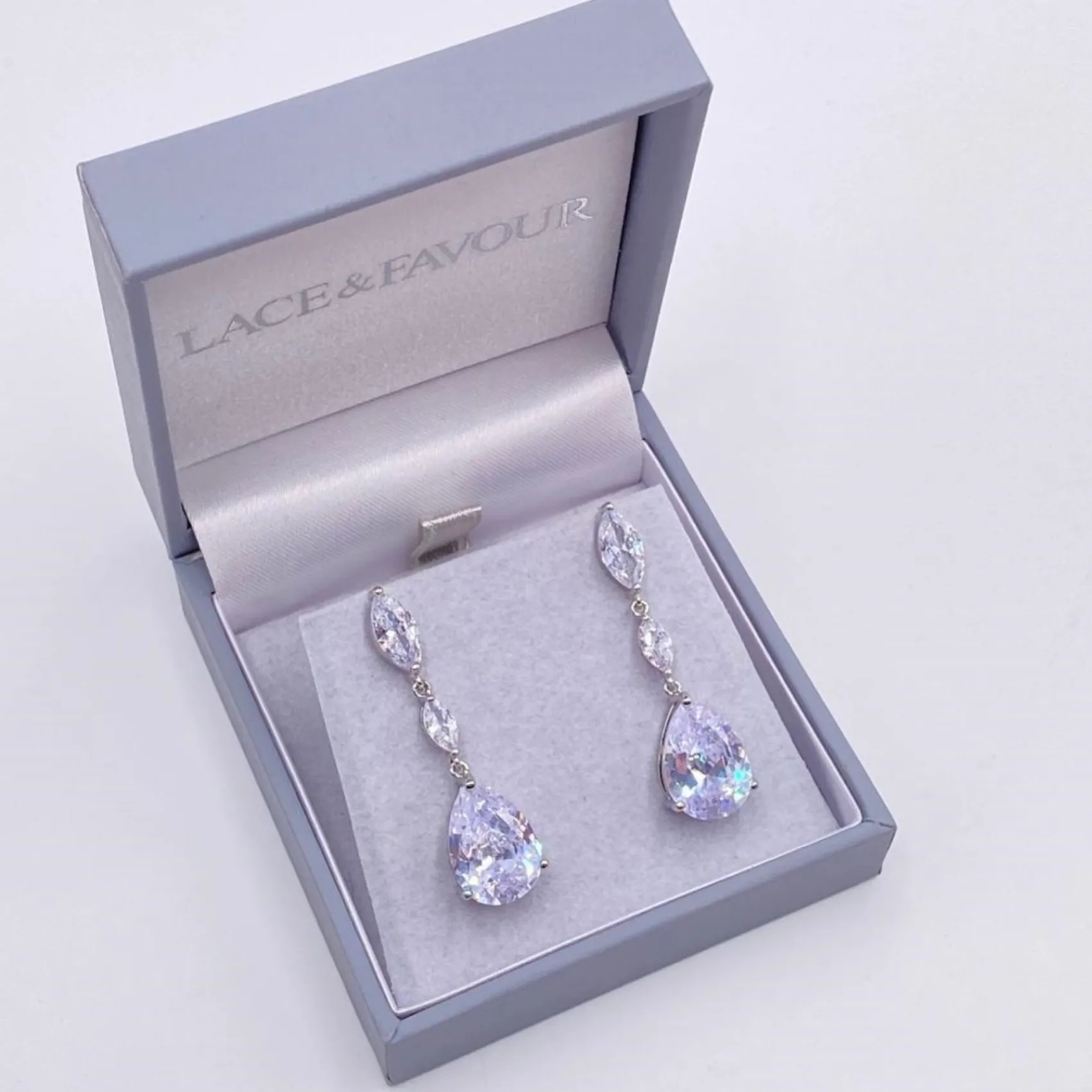 Lace & Favour Regalia Kristall Tropfen Cubic Zirkonia Hochzeit Ohrringe* Silberner Abschlussball-schmuck | Abschlussball-ohrringe