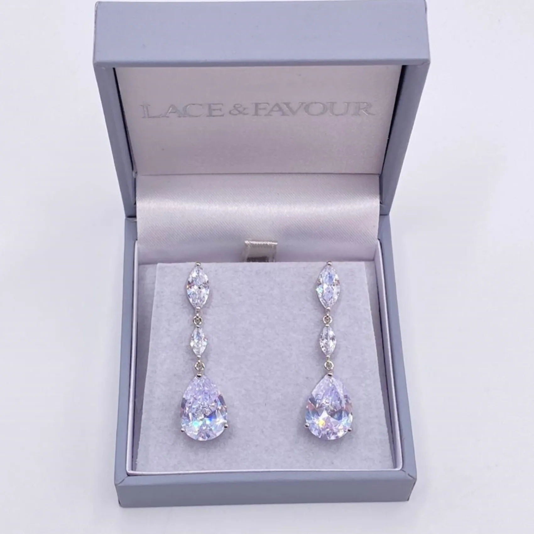 Lace & Favour Regalia Kristall Tropfen Cubic Zirkonia Hochzeit Ohrringe* Silberner Abschlussball-schmuck | Abschlussball-ohrringe