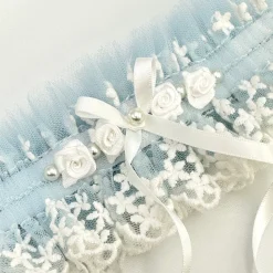 Boudoir Couture Rhapsody Blaue Spitze und Elfenbein Tüll Vintage Strumpfband mit Rose Detail* Etwas Blaue Geschenke | Geschenke Für Die Braut