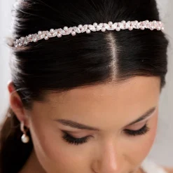 Lace & Favour Rochelle Rose Gold Schmales Stirnband mit Kristall und Perlen* Abschlussball-haarbänder & Tiaras | Perlen-haarschmuck