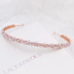 Lace & Favour Rochelle Rose Gold Schmales Stirnband mit Kristall und Perlen* Abschlussball-haarbänder & Tiaras | Perlen-haarschmuck