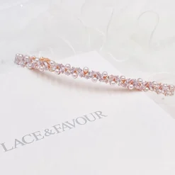 Lace & Favour Rochelle Rose Gold Schmales Stirnband mit Kristall und Perlen* Abschlussball-haarbänder & Tiaras | Perlen-haarschmuck