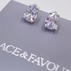 Lace & Favour Roma Silber Zirkonia Teardrop Ohrstecker* Silberner Abschlussball-schmuck | Abschlussball-ohrringe