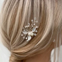 Lace & Favour Romantik Perle und Kristall Silber Blätter Haarnadel* Geschenke Für Brautjungfern | Brautjungfer Haarschmuck