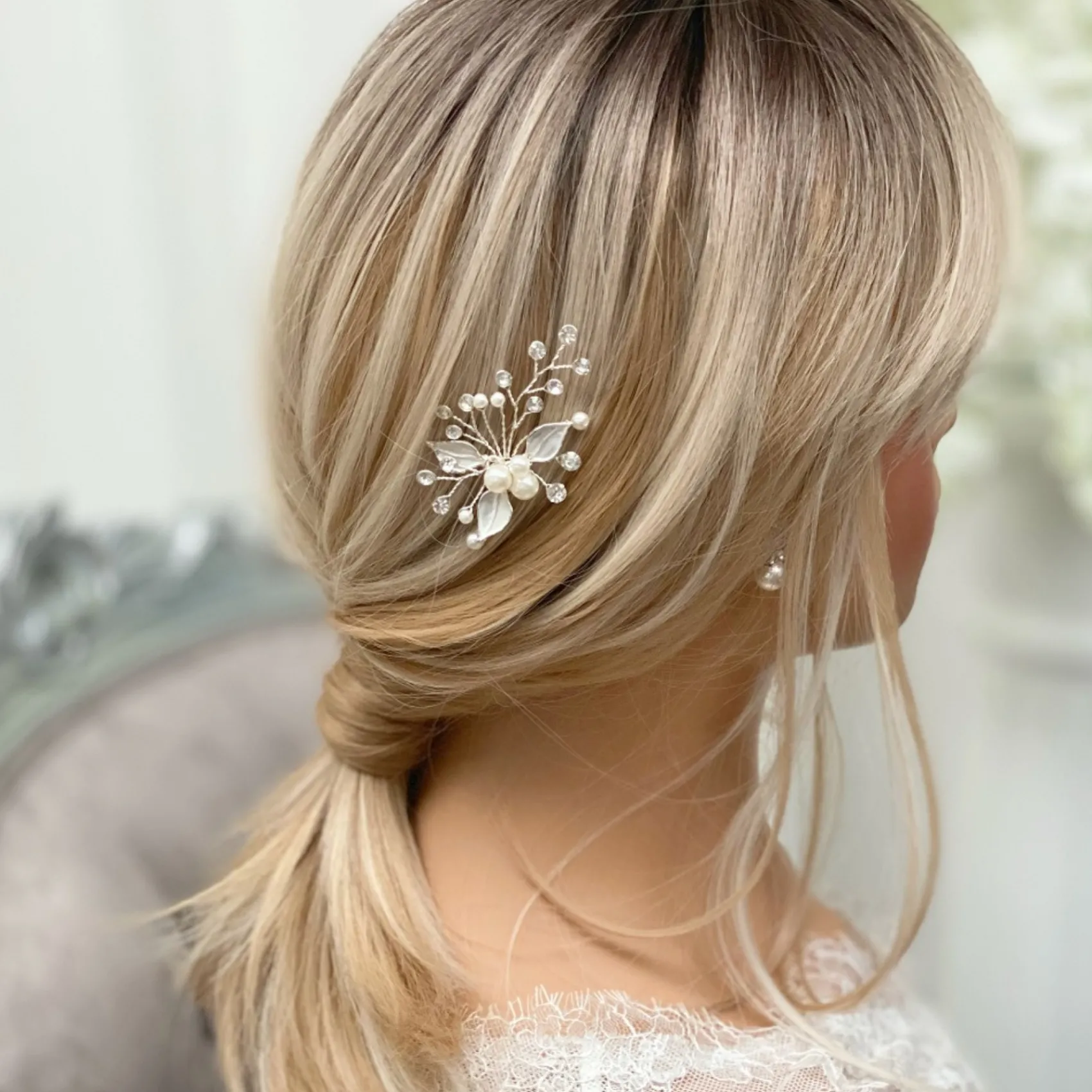 Lace & Favour Romantik Perle und Kristall Silber Blätter Haarnadel* Geschenke Für Brautjungfern | Brautjungfer Haarschmuck