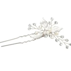 Lace & Favour Romantik Perle und Kristall Silber Blätter Haarnadel* Geschenke Für Brautjungfern | Brautjungfer Haarschmuck