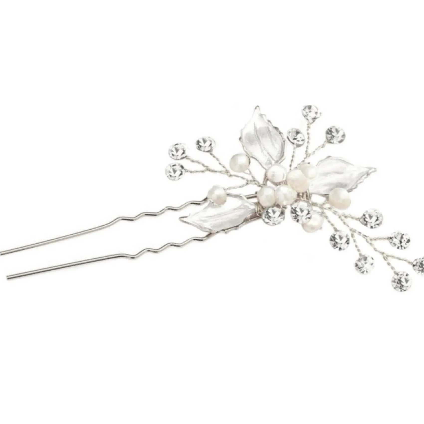 Lace & Favour Romantik Perle und Kristall Silber Blätter Haarnadel* Geschenke Für Brautjungfern | Brautjungfer Haarschmuck