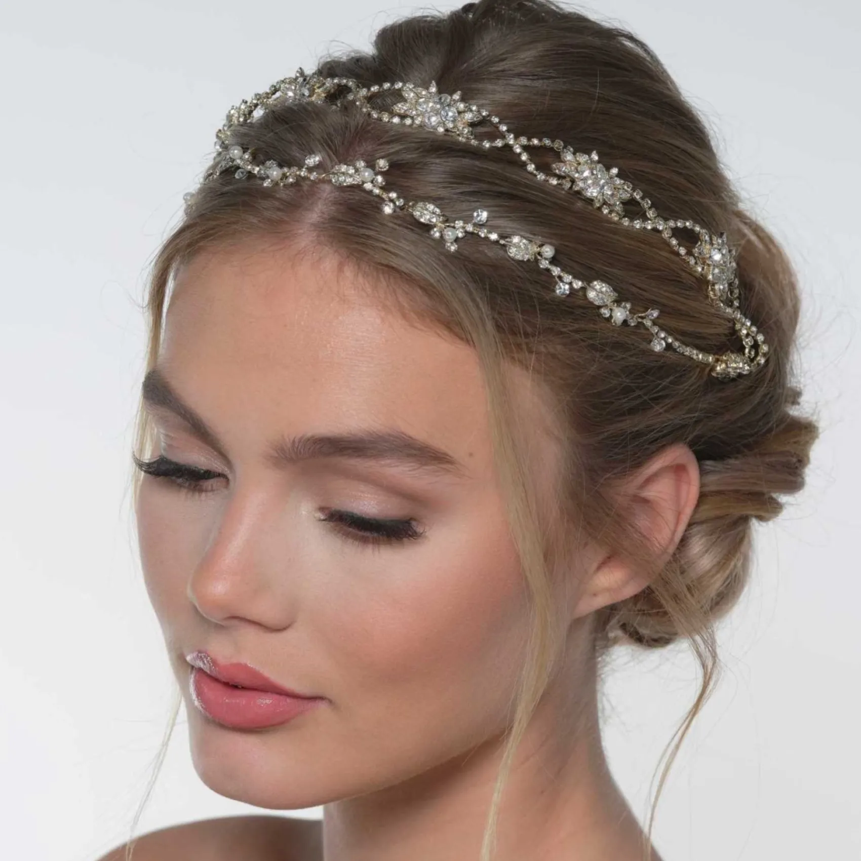 Poirier Rosalie Gold Kristall Doppelte Hochzeit Haarschleife* Haarschmuck Aus Kristall | Gold-haar-accessoires