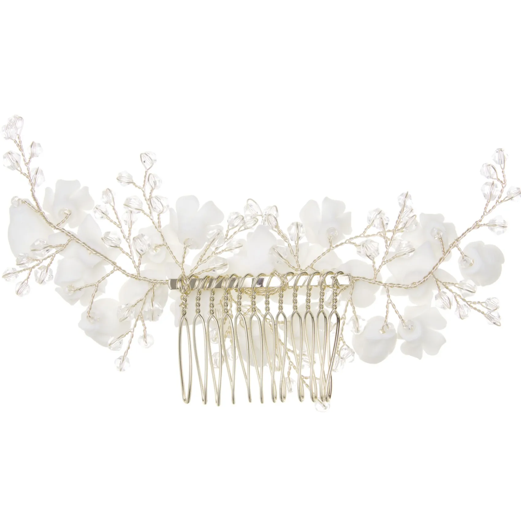 Lace & Favour Rosewood Porzellan Blumen und Kristall Gold Haarkamm* Haarschmuck Aus Kristall | Gold-haar-accessoires