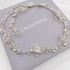 Twilight Designs Roxanne Langer Süßwasserperlen- und Kristall-Silber-Haarstrang* Perlen-haarschmuck | Silberne Haar-accessoires