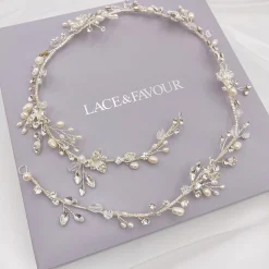 Twilight Designs Roxanne Langer Süßwasserperlen- und Kristall-Silber-Haarstrang* Perlen-haarschmuck | Silberne Haar-accessoires