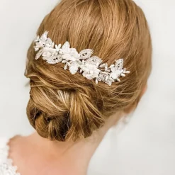Beads & Beyond Sabrina Perlen Blätter und Opal Kristall Blush Blumen Haar Kamm* Silberne Haar-accessoires | Hochzeit Haar Blumen